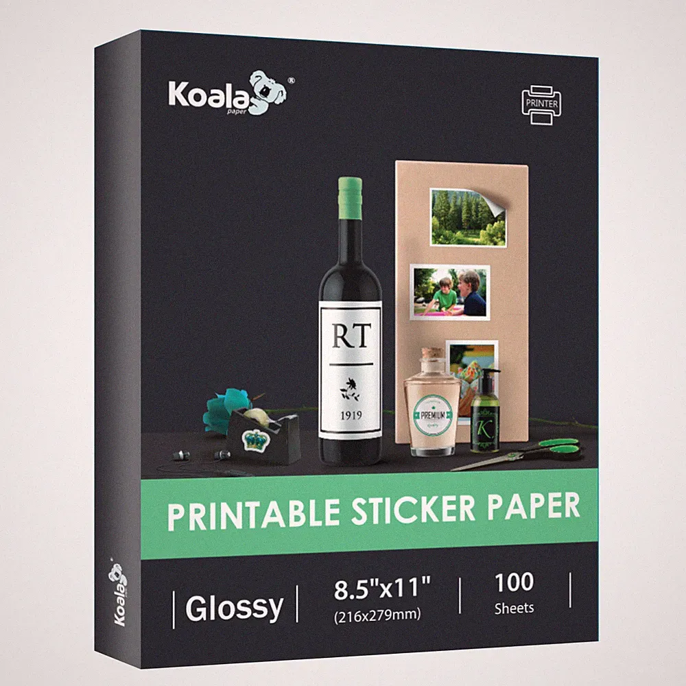 100 Sheets Koala Glossy Sticker Paper 8.5x11 Photo Inkjet + Laser Printers 36lb