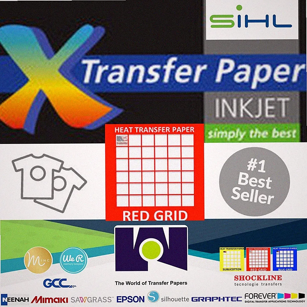 200 sheets 8.5"x 11" Ink Jet Heat Transfer Paper Light Fabrics Red Grid USA Made
