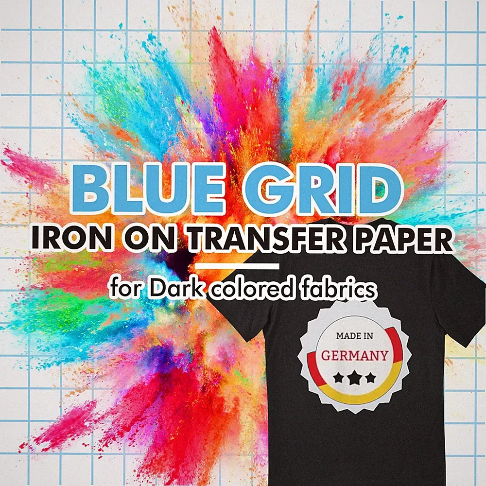 200 Sheets Bulk DARK Cotton Printable Heat Transfer Paper Iron-on Blue Grid 8.5