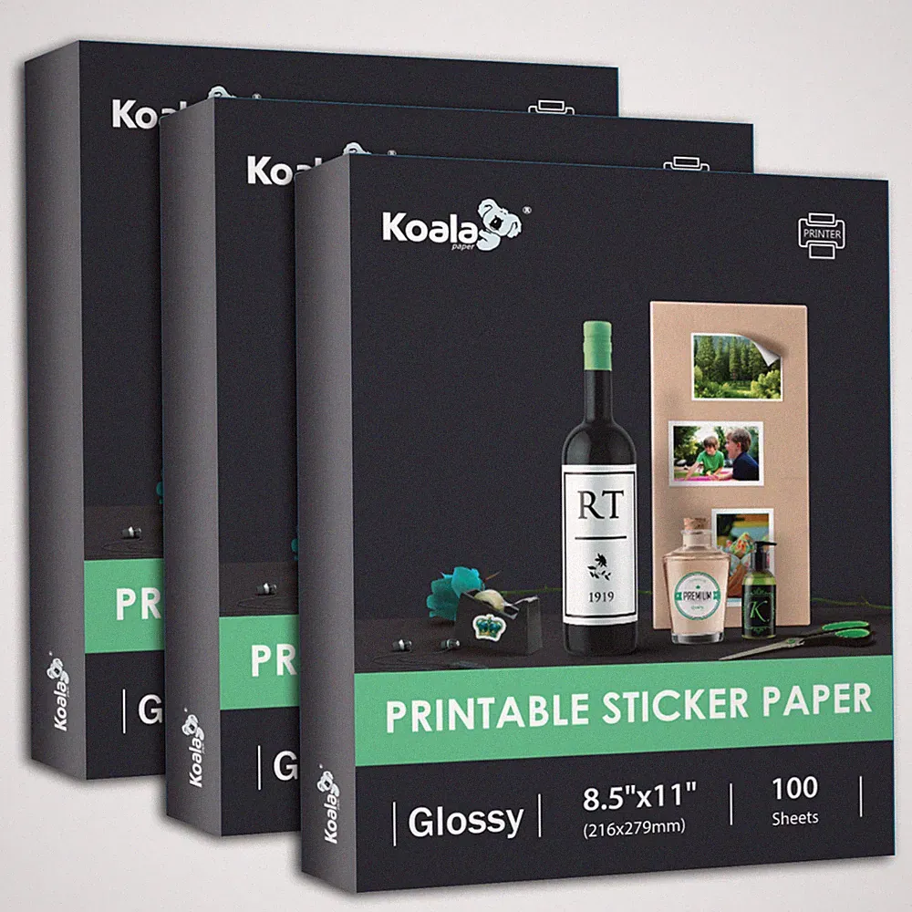 300 Sheets Koala Glossy Sticker Paper 8.5x11 for Inkjet & Laser Printers Label
