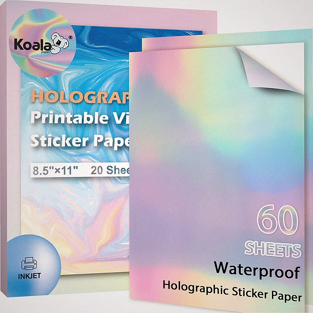60 Koala Holographic Sticker Paper for Printer - Printable Vinyl Glossy Adhesive