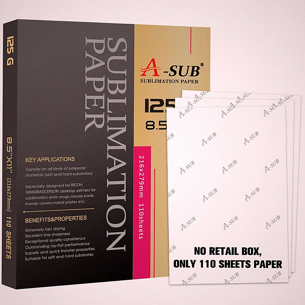 A-SUB Sublimation Paper 125g 8.5x11 110 Sheets for Inkjet Printers Heat Transfer