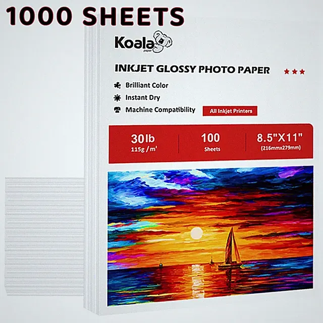 Bulk 1000 Sheets Koala Photo Paper 8.5x11 Glossy 30lb Thin Gloss Printer Paper
