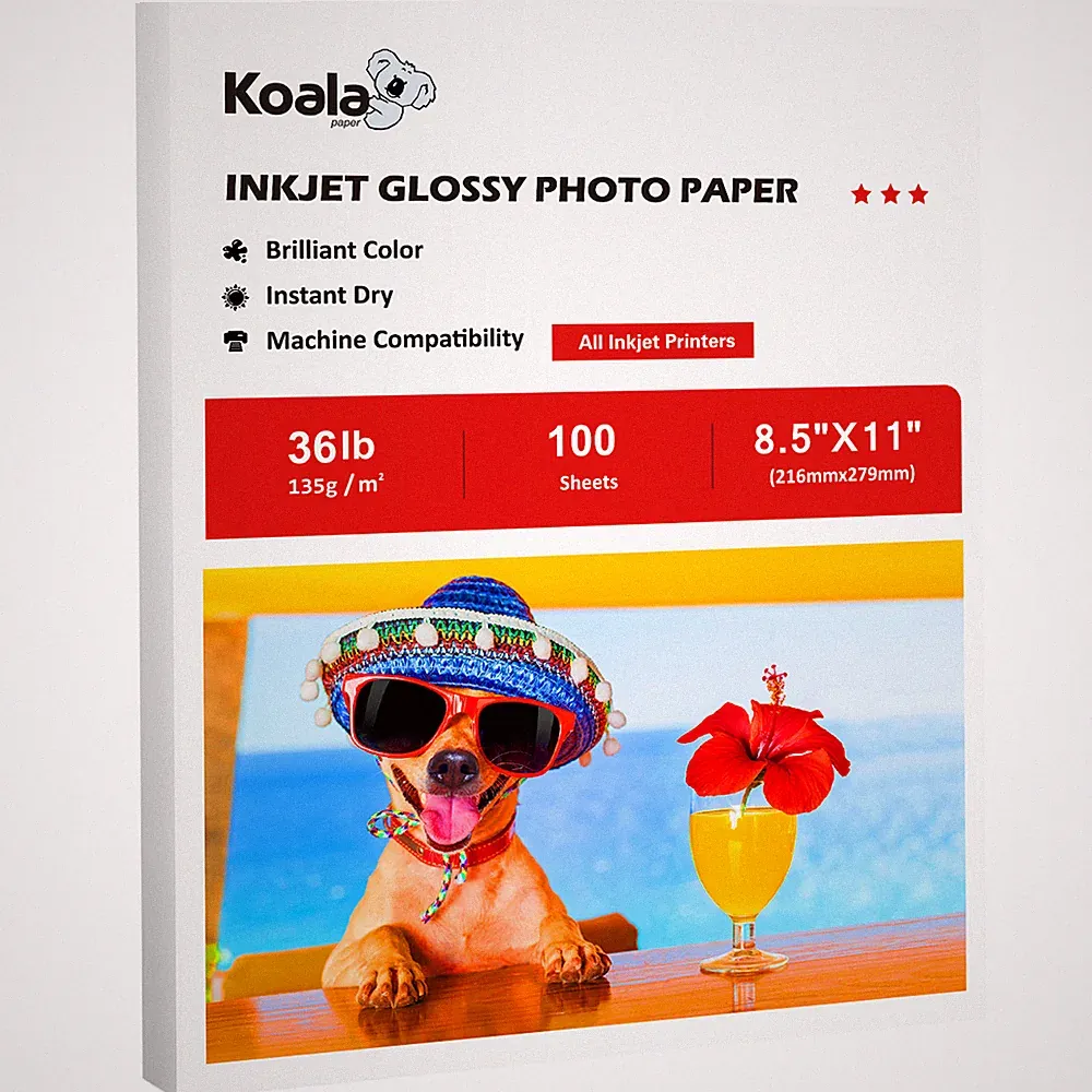 Koala Photo Paper 8.5x11 Glossy 100 Sheets 36lb 135g for Inkjet Printer Epson HP