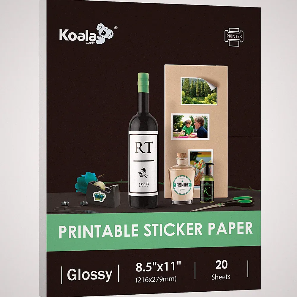 Koala Printable Glossy Sticker Paper for Inkjet + Laser Printer 8.5x11 20 Sheets