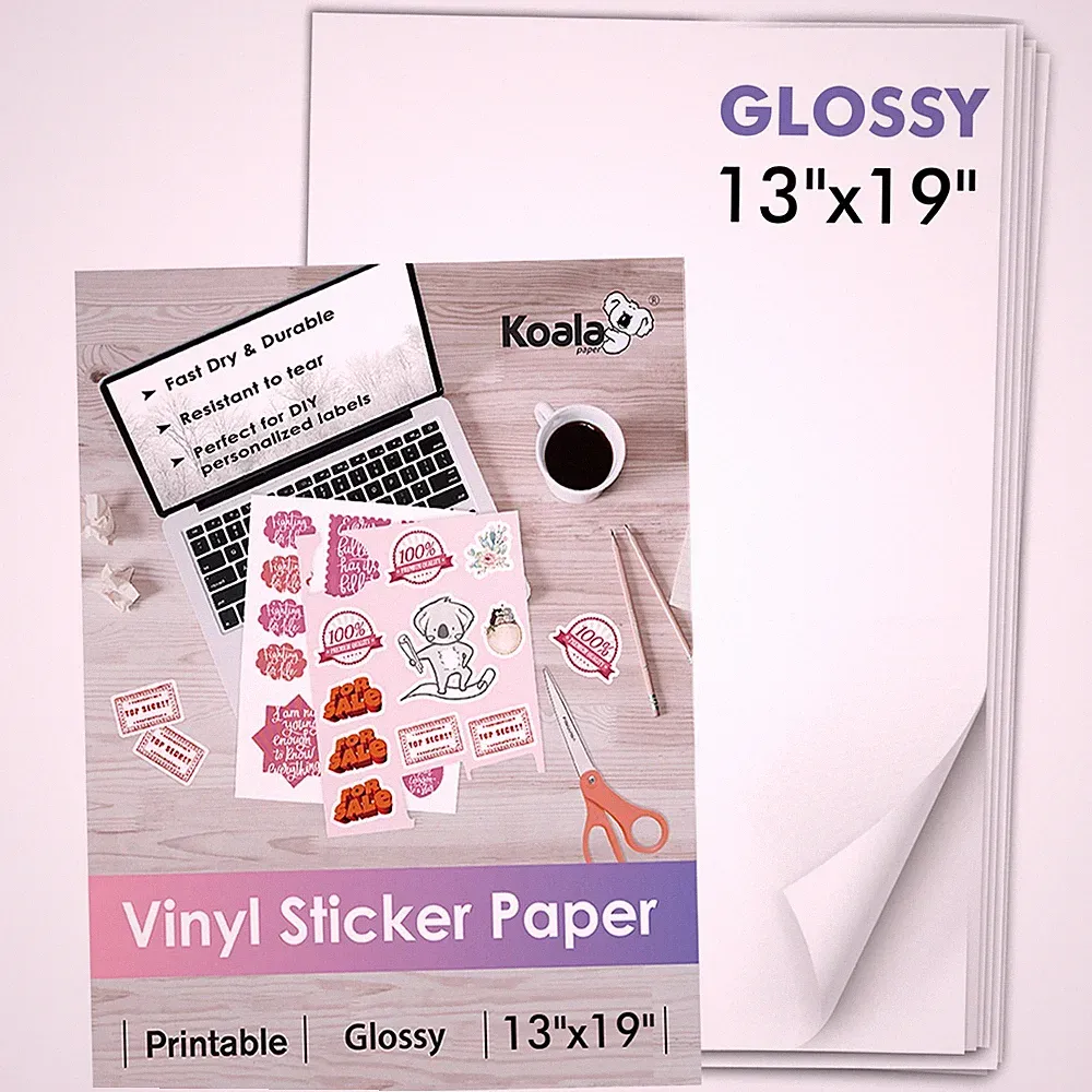 Koala Vinyl Sticker Paper 13x19 Glossy Waterproof 30PK for Inkjet Laser Printer