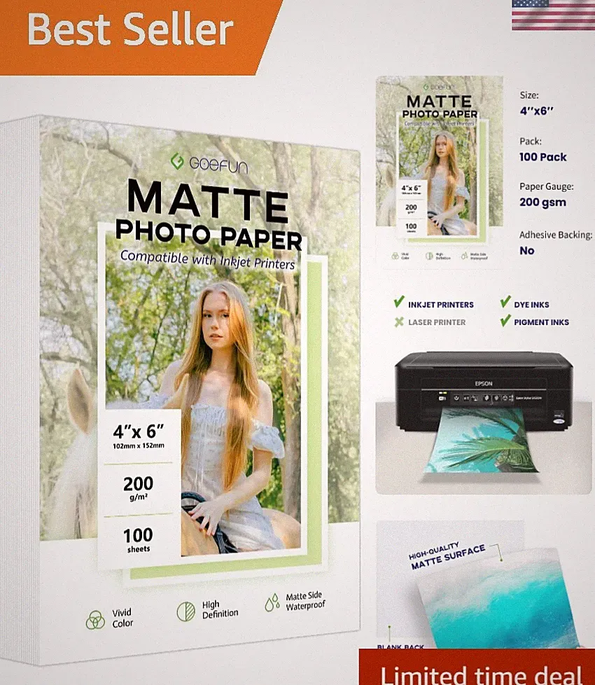 Matte Photo Paper 4x6, 200 GSM/54LB Inkjet Photo Paper for Printer 100 Sheets...