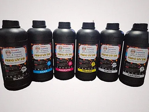 Set Of Six UV Hard Ink Cyan Magenta Yellow Black Varnish 1000ml For Epson